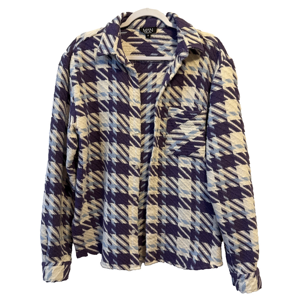 Boohoo Man Men's M Streetwear Purple Woven Button Down Shirt Shacket‎ Grunge